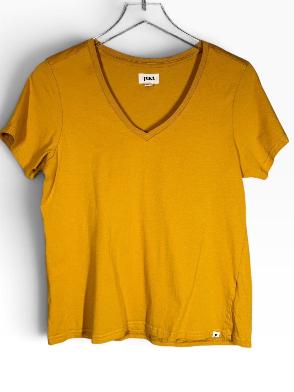 Pact Women's  Medium V-Neck Lightweight Tee in Mustard Yellow